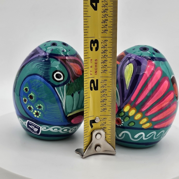 Talavera Salt And Pepper Shakers Hand Made In Mexico Peacock Colorful Blue Green - Picture 6 of 7